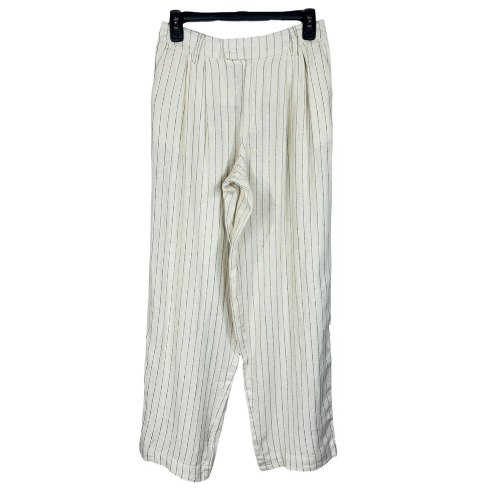 A New Day SZ 4 Trouser Pants Linen Blend Pocket Hi-Rise Zip-Fly Striped Pleated